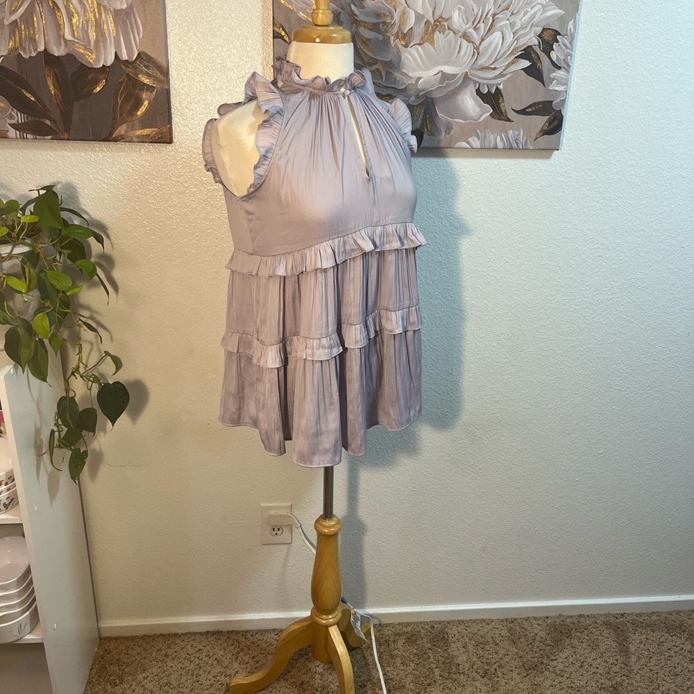💐HP💐 Anthropologie Lavender Tiered Ruffle Sleeveless Blouse Top Size -XS - Picture 7 of 8